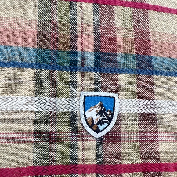 Kuhl Shirt Mens XL Karib Brown Plaid Button Up Shirt Linen/Cotton Blend - Picture 10 of 12